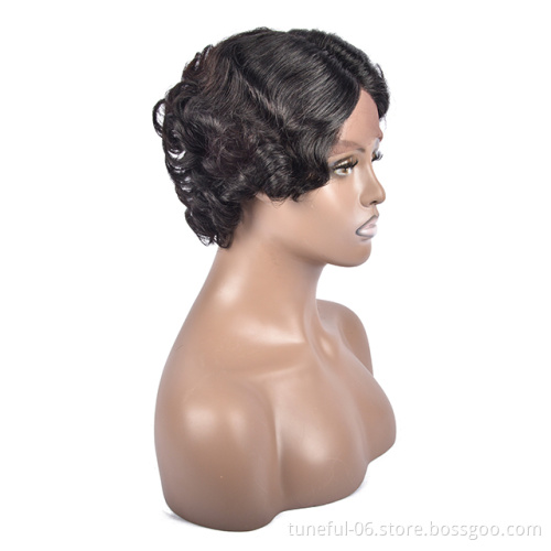 Tuneful 2021 New products 100% Brazilian hair 19057 short bob lace frontal wig pre-plucked virgin human hair wig for black